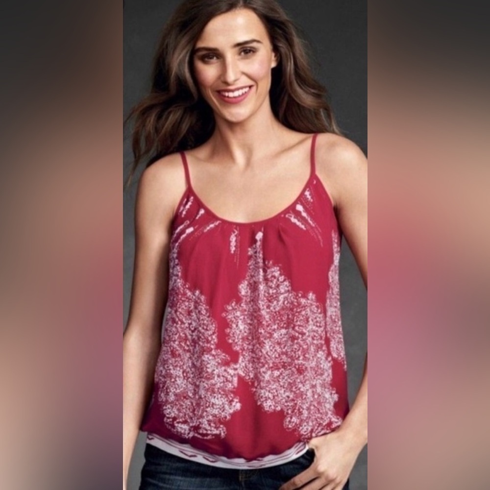 CAbi Heart of Township Cami Tank Top Red and White size medium